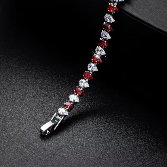 925 Silver 7" Womens 1ct Diamond 2ct Red Ruby Gemstone Tennis Bracelet Jewelry - Picture 4 of 7